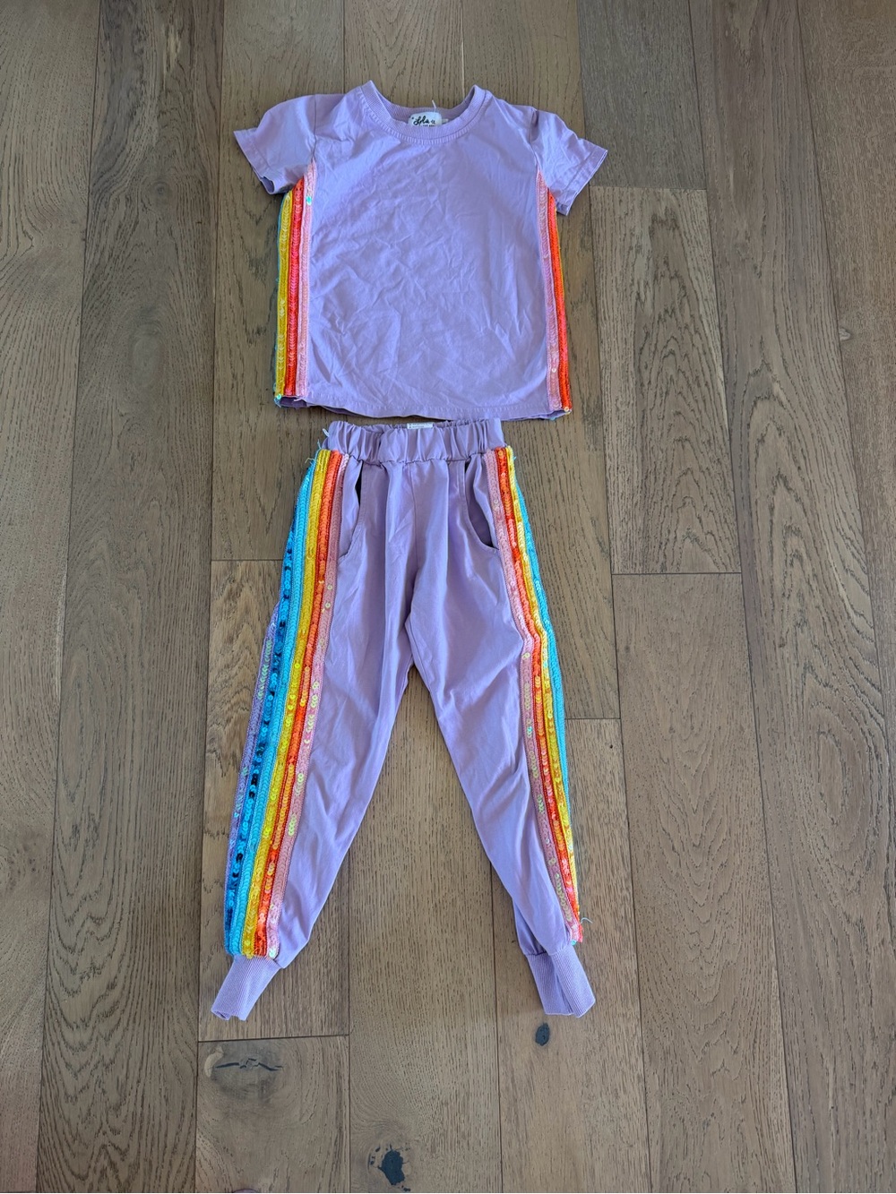 Lola and the Boys LAVENDER RAINBOW SEQUIN JOGGER SET Size 6